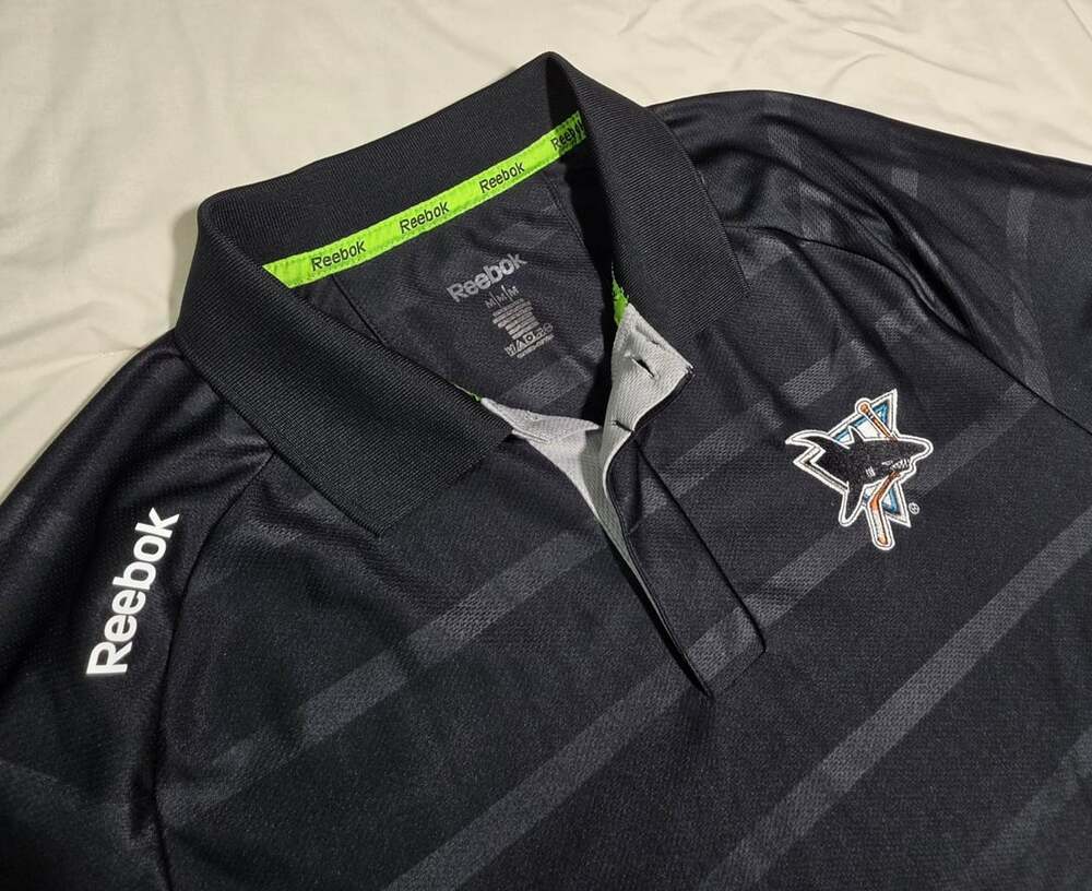 Reebok San Jose Sharks Polo Shirt Size M Black PlayDry NHL